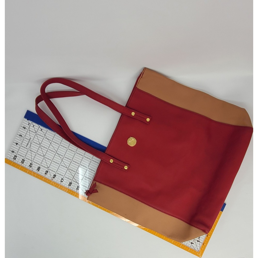 Joy Mangano Tote Bag 16x14 Women Large Fall Colors Red Tan Gold Like New